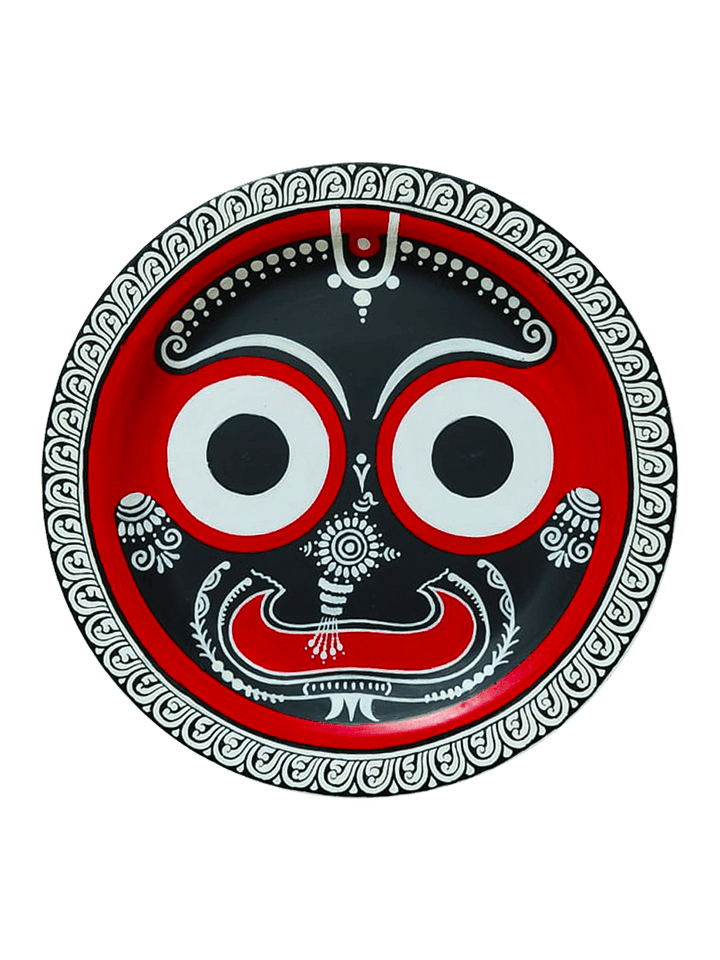 Lord Jagannath's Red and Black Visage in Pattachitra Plate by Apindra Swain Thumbnail