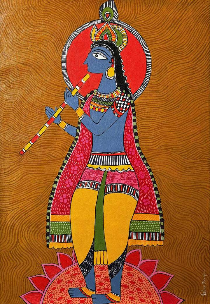 Lord Krishna In Madhubani by Izhar Ansari Thumbnail
