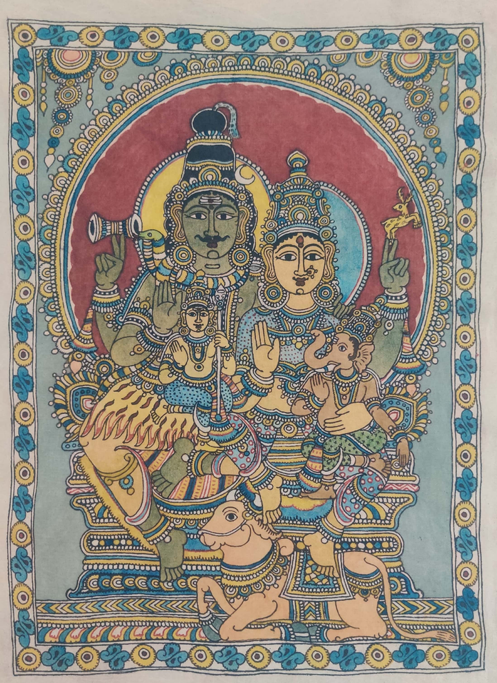 Lord Shiva with Family In Kalamkari by Harinath N Thumbnail