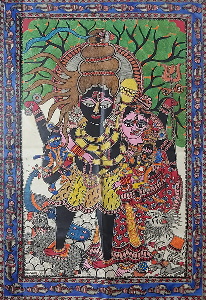 Lord Shiva’s Divine Family: Madhubani painting by Priti Karn Thumbnail
