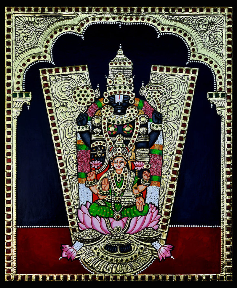 Lord Venkateshwar and Maa Lakshmi, Tanjore Painting by Sanjay Tandekar