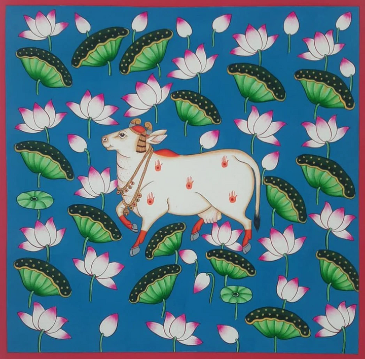 Auspicious Cow amidst Kamal Talai in Pichwai by Shehzaad Ali Sherani Thumbnail