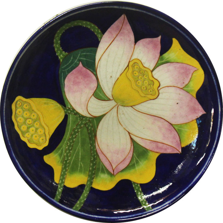 Lotus in Blue Pottery Plate by Gopal Saini Thumbnail