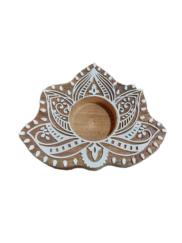 Lotus shaped Wooden Block diya set by Vikas Singh Thumbnail