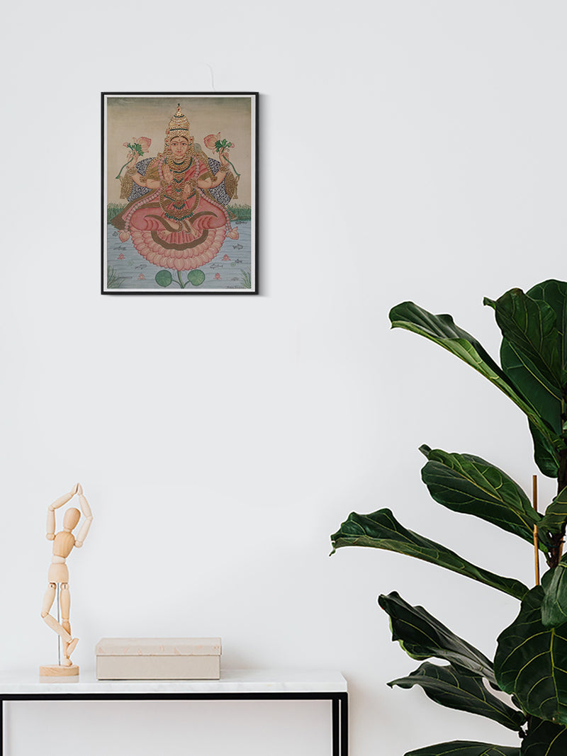 Lotus Blossoms of Prosperity: A Mysore Painting of Goddess Lakshmi by Dr. J Dundaraja