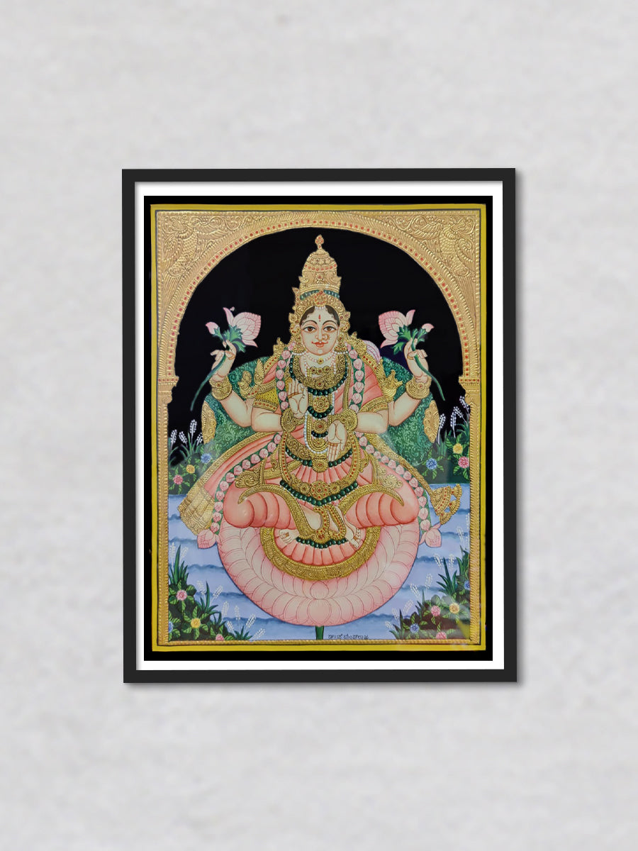 Lotus of Divine Grace: A Mysore Painting Tribute to Goddess Lakshmi 