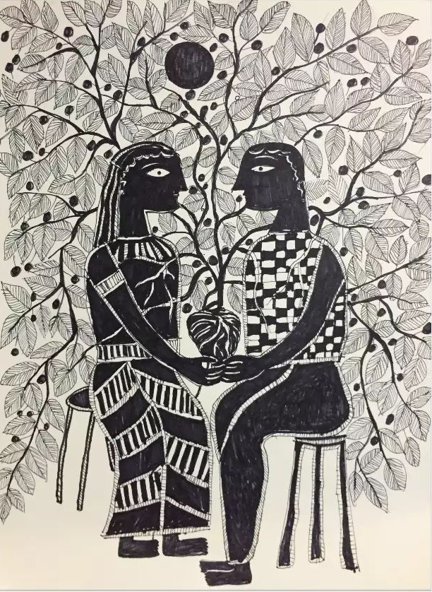 Lovers in Mahdhubani by Izhar Ansari Thumbnail