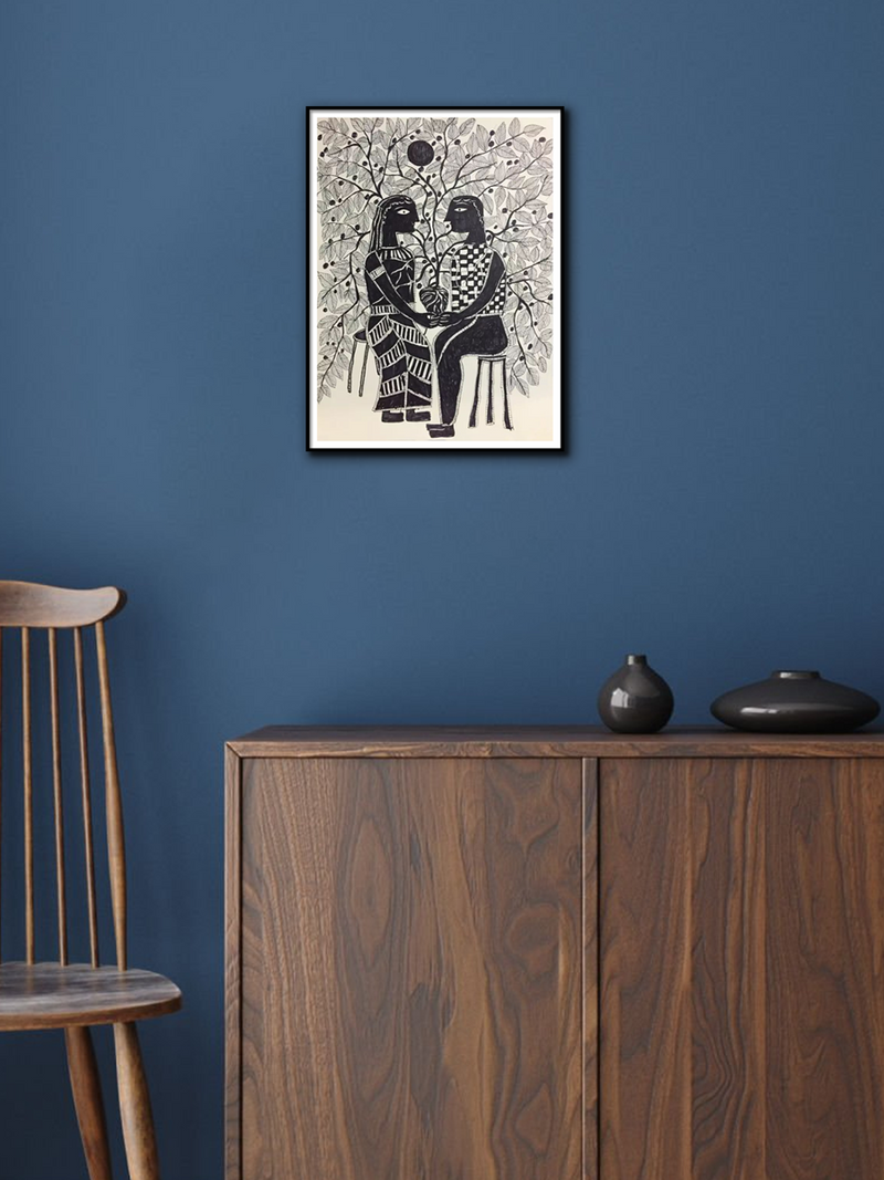 Lovers in Mahdhubani by Izhar Ansari for sale