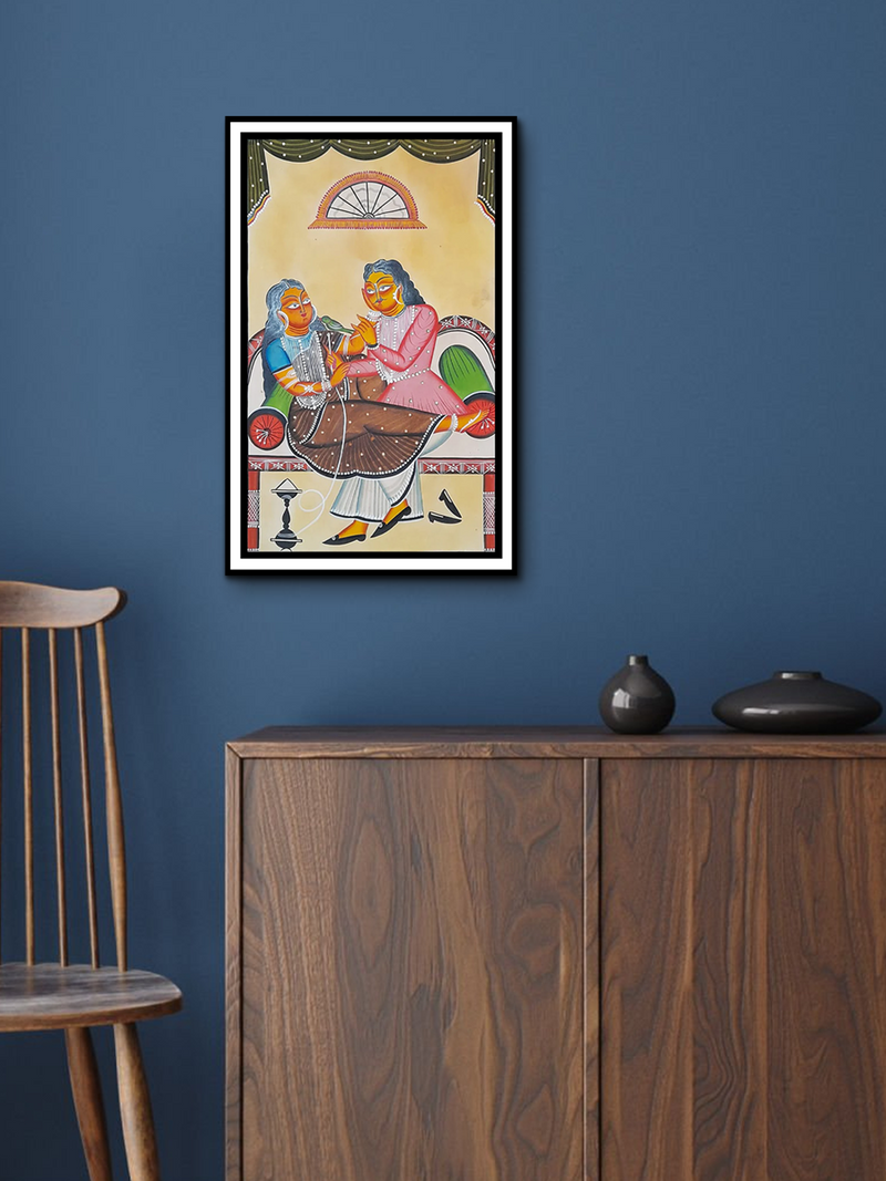 Love's Intimate Embrace: A Kalighat Painting by Uttam Chitrakar