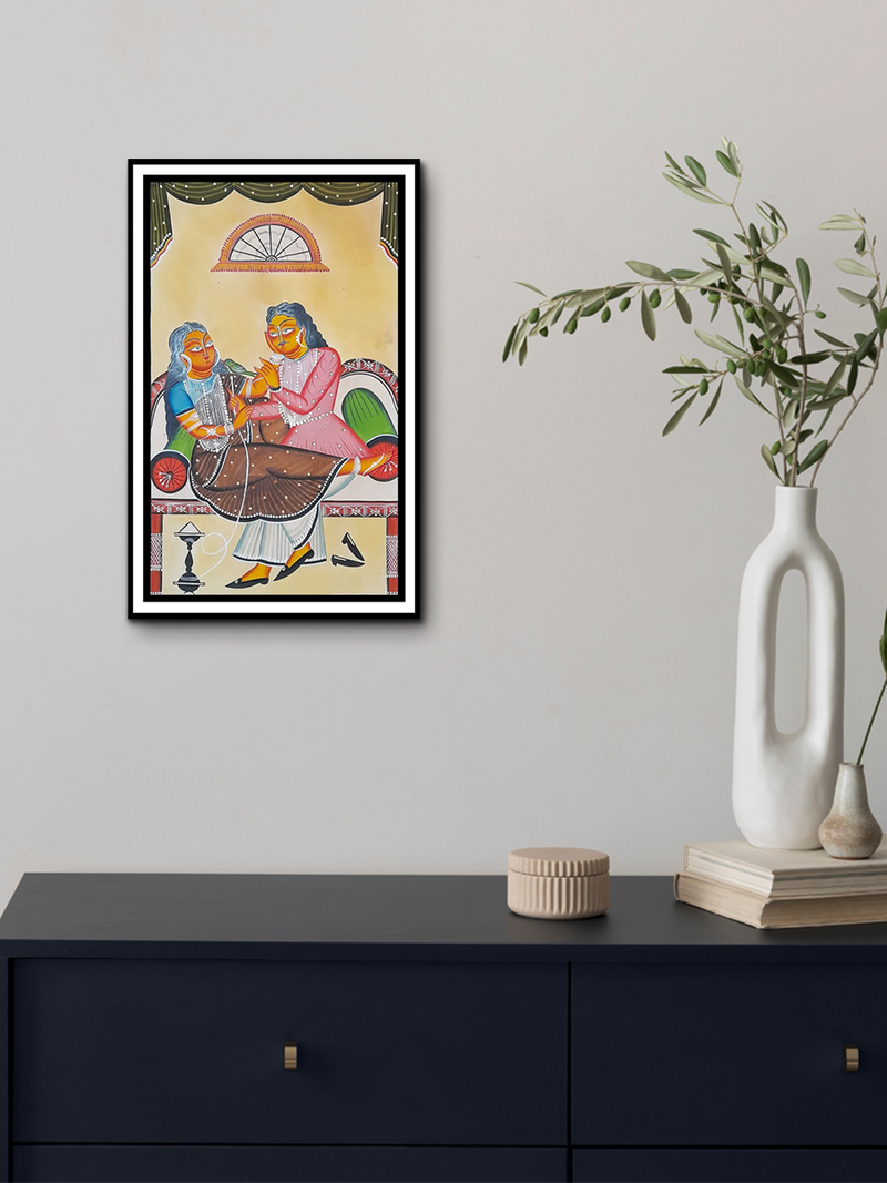 Love's Intimate Embrace: A Kalighat Painting by Uttam Chitrakar