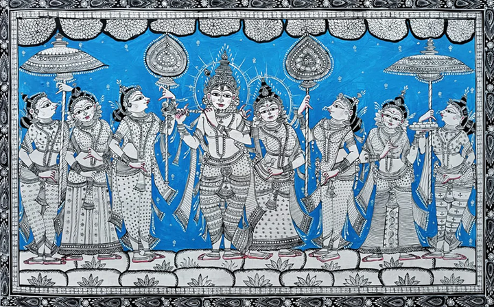 Radha Krishna - Pattachitra Art by Purusottam Swain for Home Decor Thumbnail
