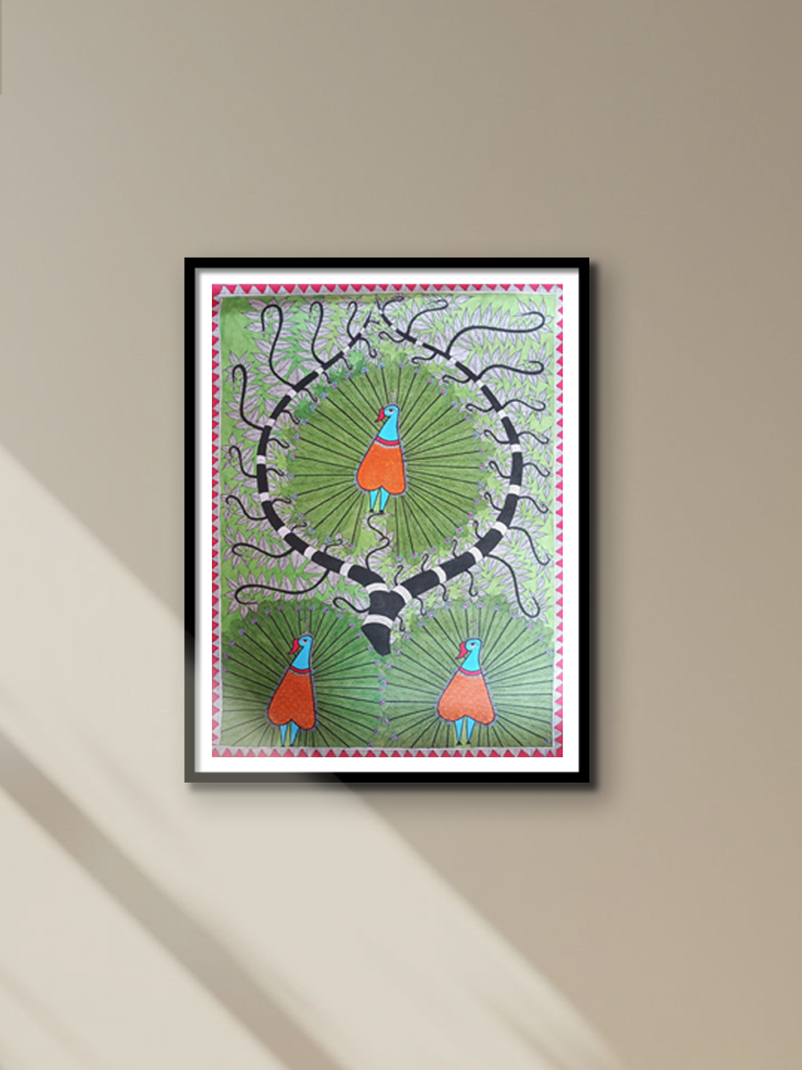 Peacocks in Madhubani by Vibhuti Nath for sale