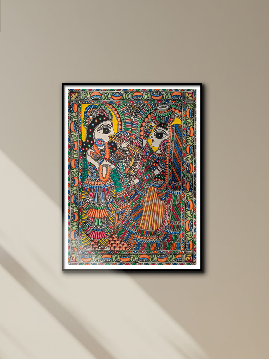Radha Krishna in Madhubani by Ambika Devi for sale