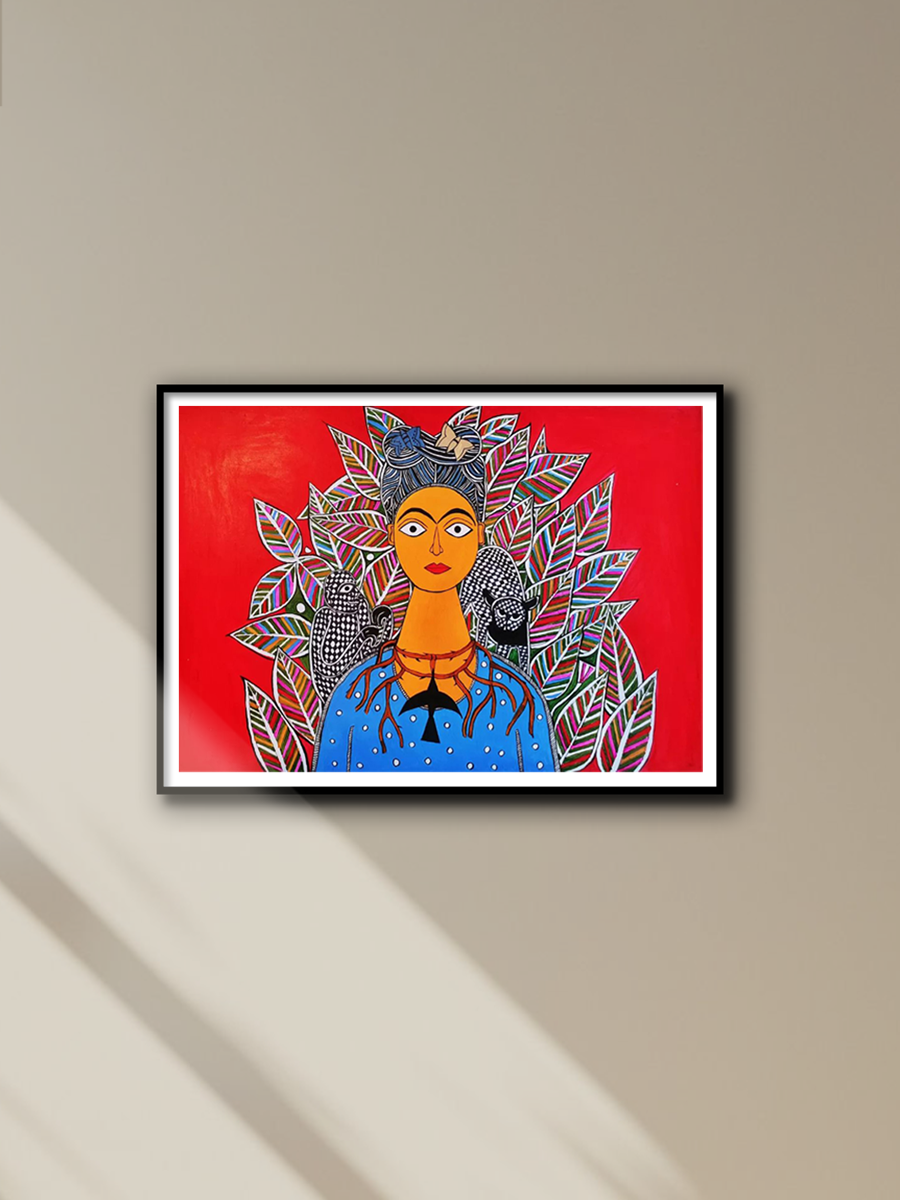 Shop Frida Kahlo with Cat and Monkey in Madhubani By Izhar Ansari