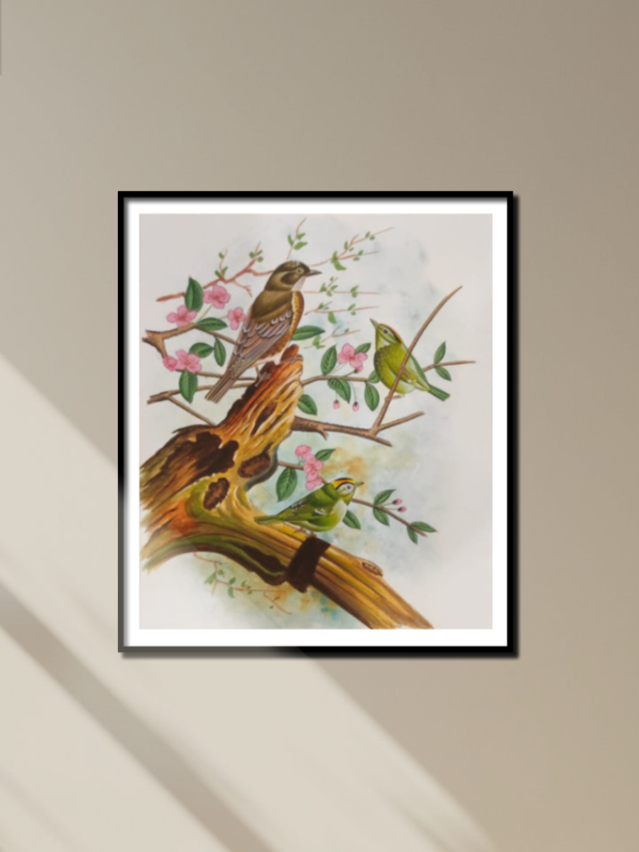 Three Birds on a tree: Mughal Miniature by Dinesh Soni