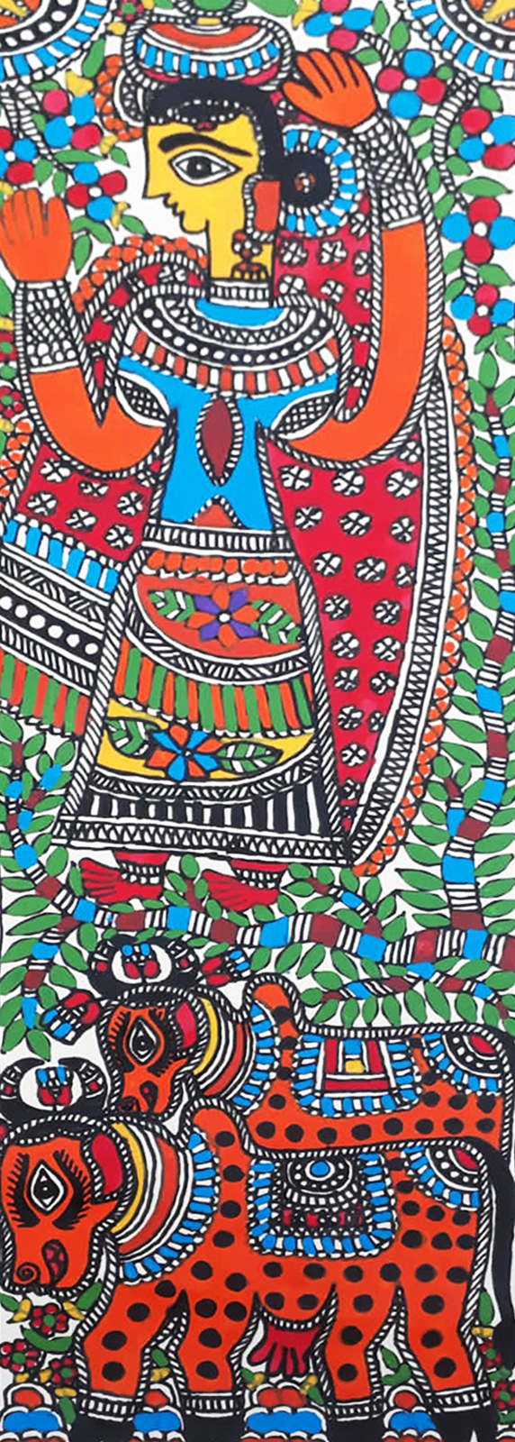 Buy The Gopi and the Cows in Madhubani 
