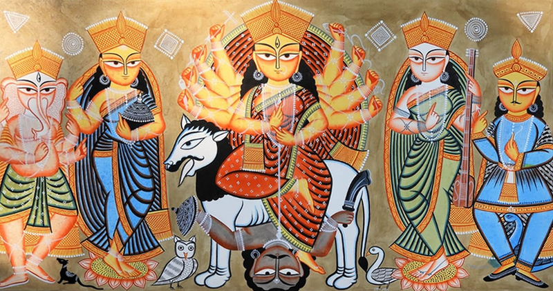 buy Maa Durga: Kalighat painting by Manoranjan Chitrakar