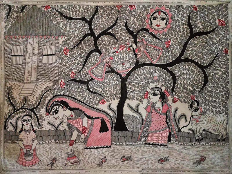 Buy A Village Scene in Madhubani art by Vibhuti Nath