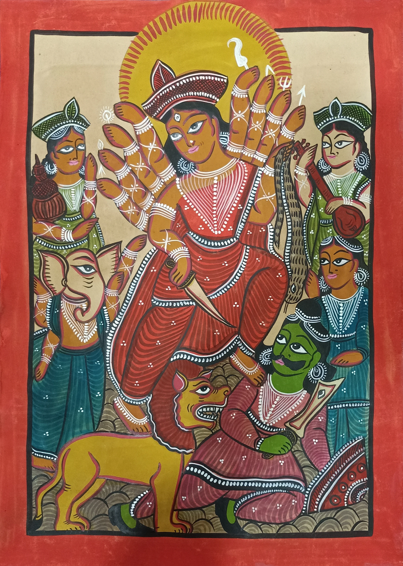 Buy Maa Durga handpainted in Kalighat style by Manoranjan Chitrakar