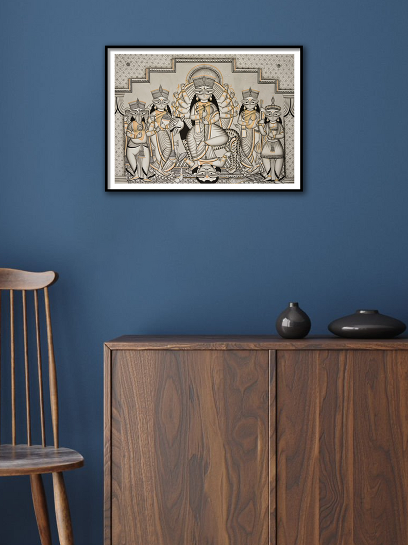 Blessings of Deities:Kalighat painting by Manoranjan Chitrakar for sale