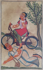 Buy Whimsical Cycling:Kalighat painting by Manoranjan Chitrakar