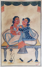 Buy Cherished Moments of Babu and Bibi:Kalighat painting by Manoranjan Chitrakar