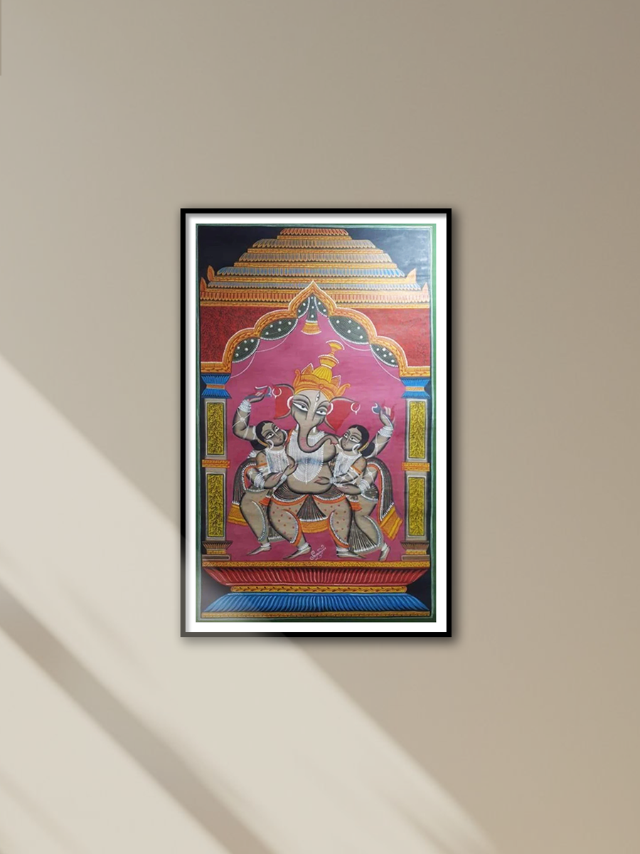 shop Lord Ganesh and his consorts:Bengal Pattachitra painting by Manoranjan Chitrakar