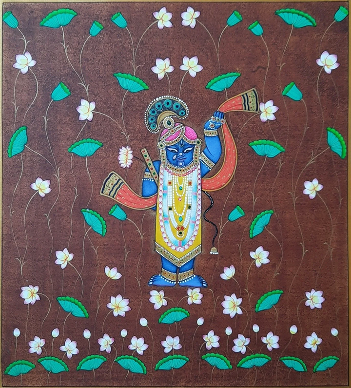 Sreenathji amidst Nature in Miniature Painting by Mohan Prajapati Thumbnail