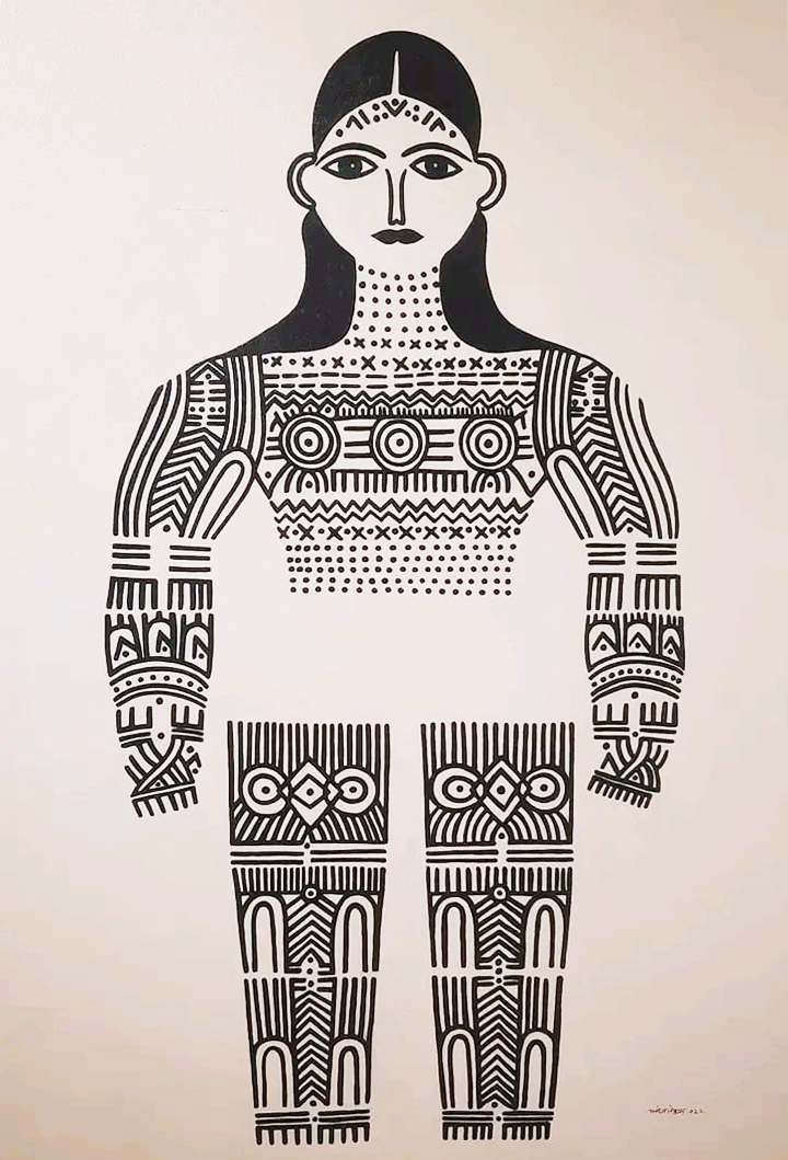 Woman in Gond art by Manoj Tekam