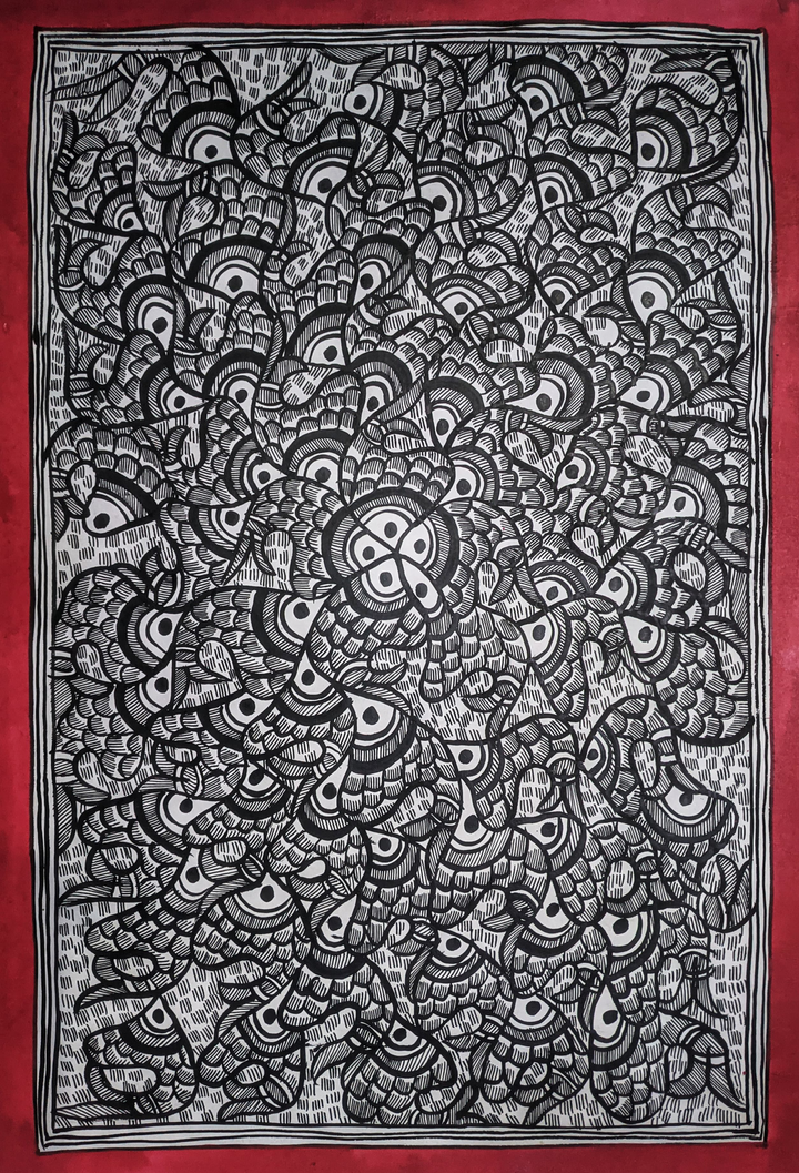 A School of Fishes in Madhubani by Ambika Devi Thumbnail