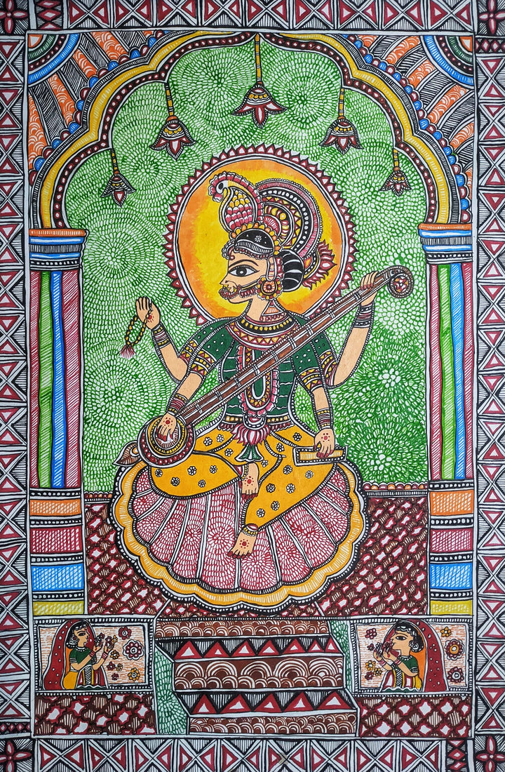 Goddess Saraswati in Madhubani By Ambika Devi Thumbnail