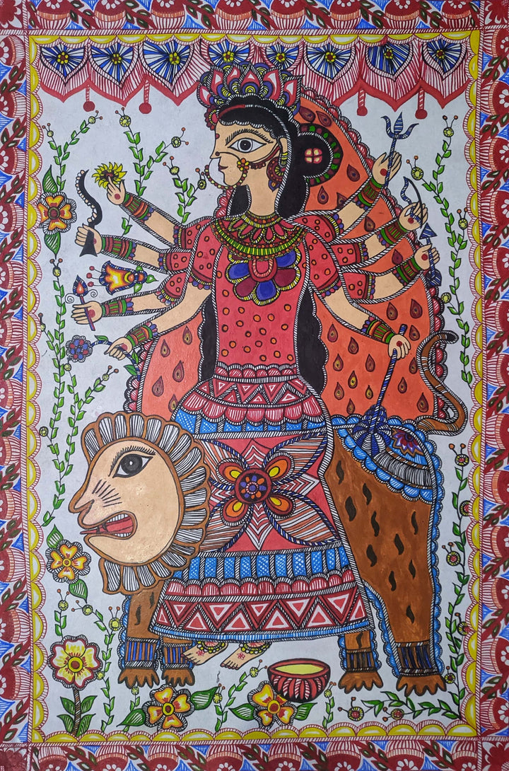 Goddess Durga in Madhubani by Ambika Devi Thumbnail