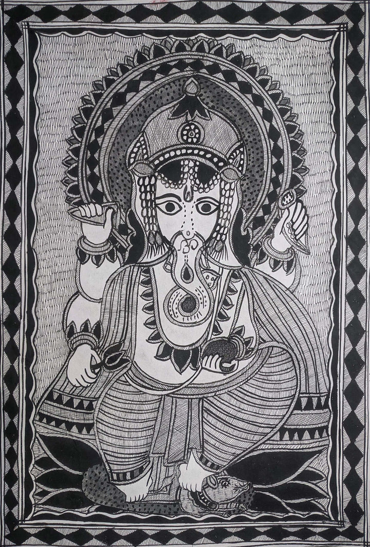 Ganesha in Traditional Mithila Madhubani by Ambika Devi Thumbnail