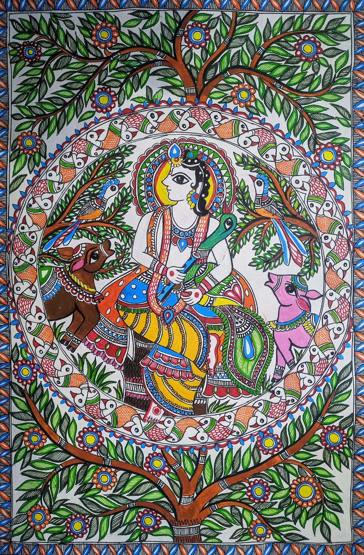 Krishna in the Van: Madhubani by Ambika Devi Thumbnail