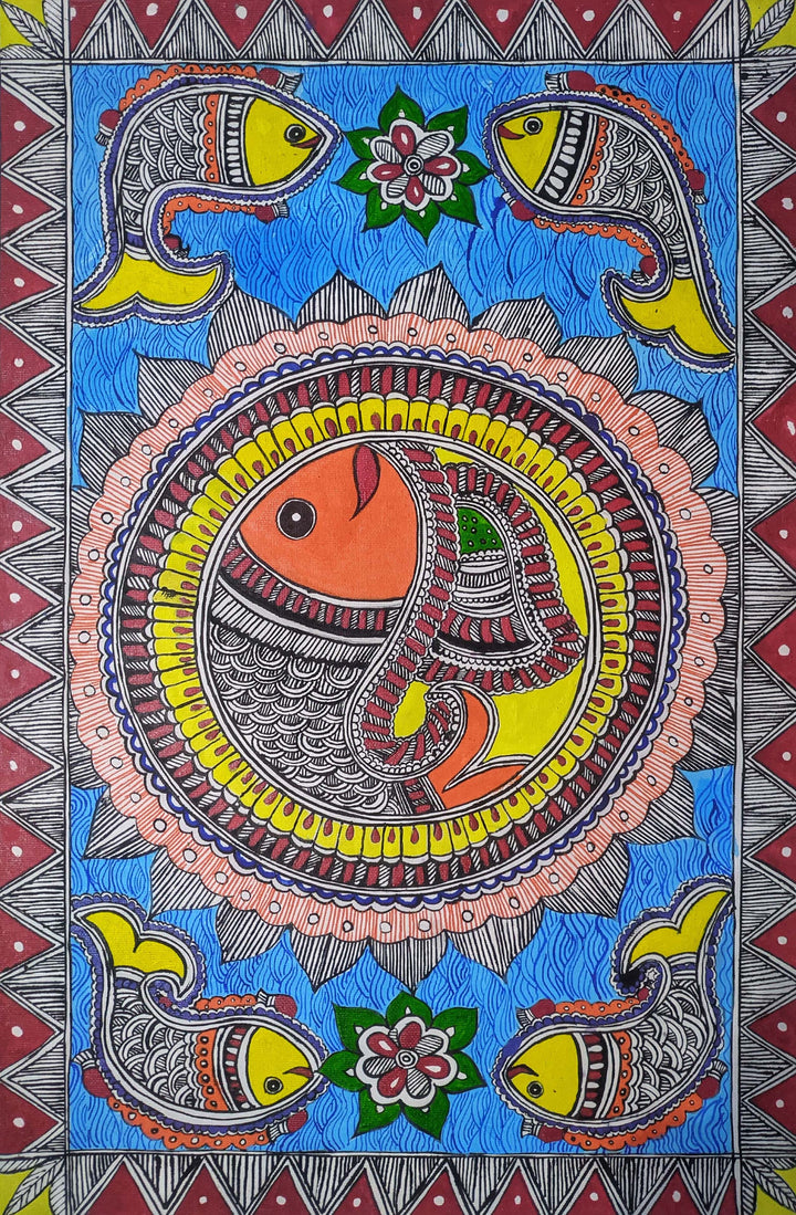 Fishes in Madhubani by Ambika Devi Thumbnail