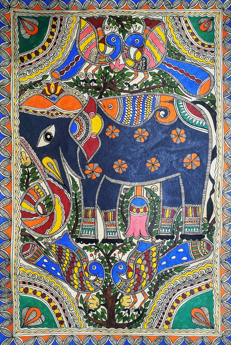 Elephant in Madhubani by Ambika Devi