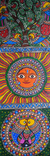 explore Radiant Heritage: Triptych Madhubani by Ambika Devi