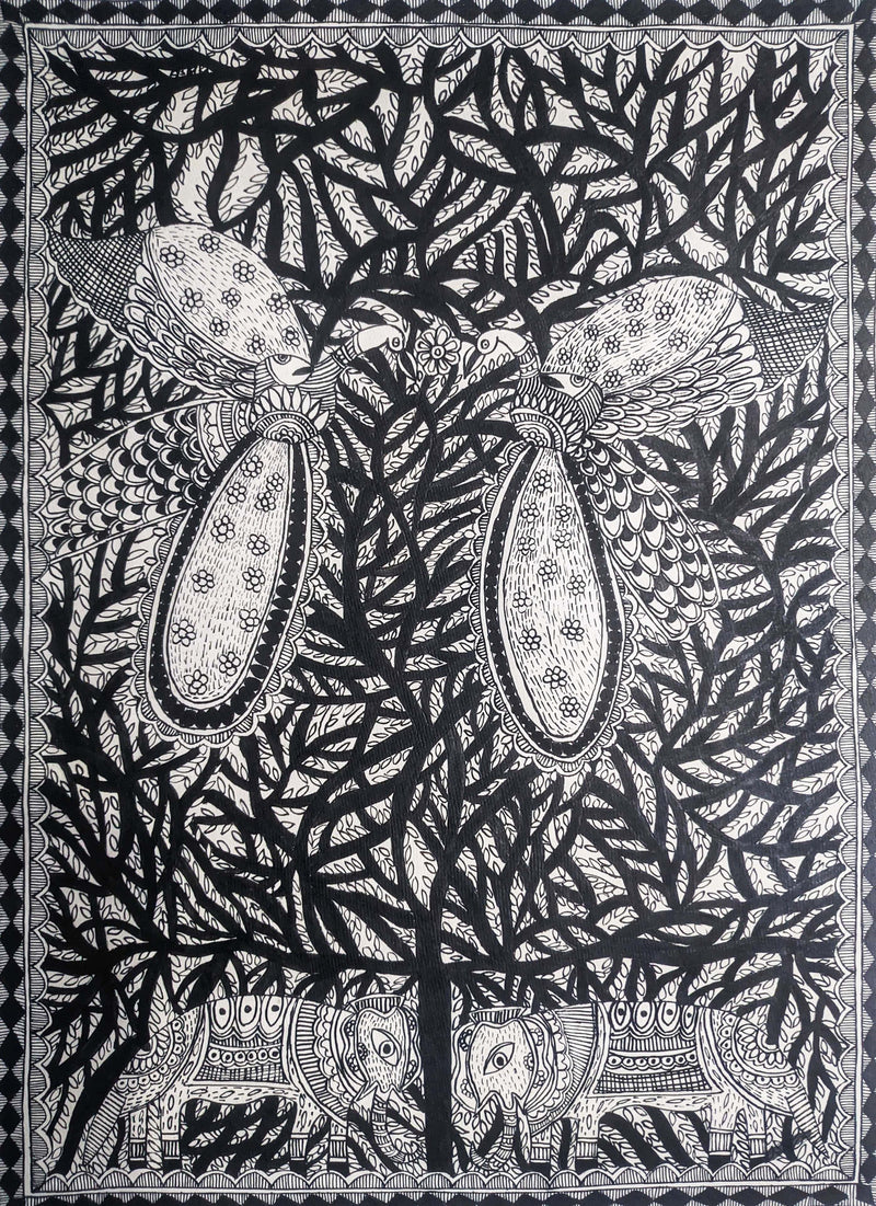 Buy Monochromatic Madhubani Art by Ambika Devi