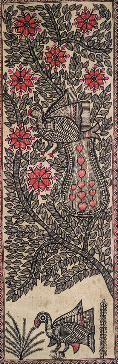 Peacock Serenity in Monochrome: Madhubani by Ambika Devi Thumbnail