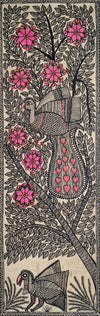 buy Symbolism of Divine Love and Prosperity with Peacocks: Madhubani by Ambika Devi