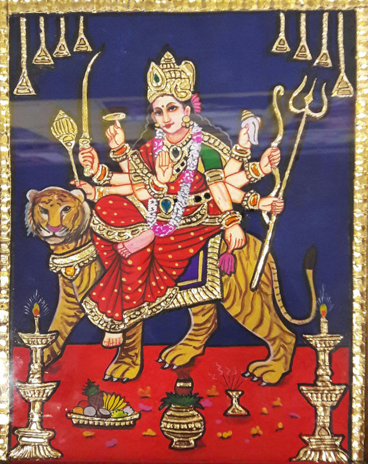 Maa Durga, Tanjore Painting by Sanjay Tandekar Thumbnail
