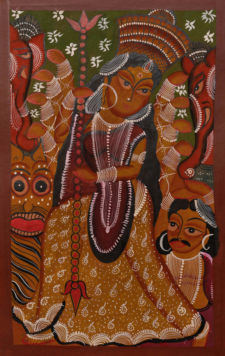 Maa Durga with her Trishul in Bengal Pattachitra by Swarna Chitrakar Thumbnail