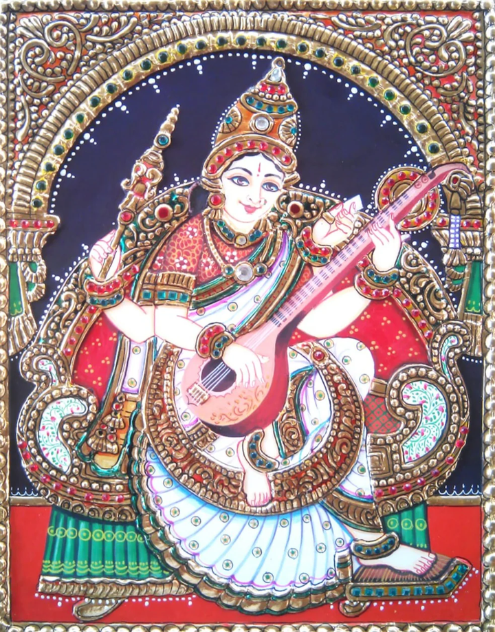 Maa Saraswati Tanjore Painting by Sanjay Tandekar Thumbnail