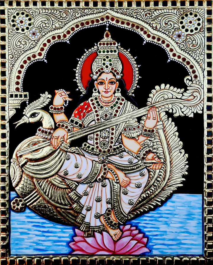 Maa Saraswati Tanjore Painting by Sanjay Tandekar Thumbnail