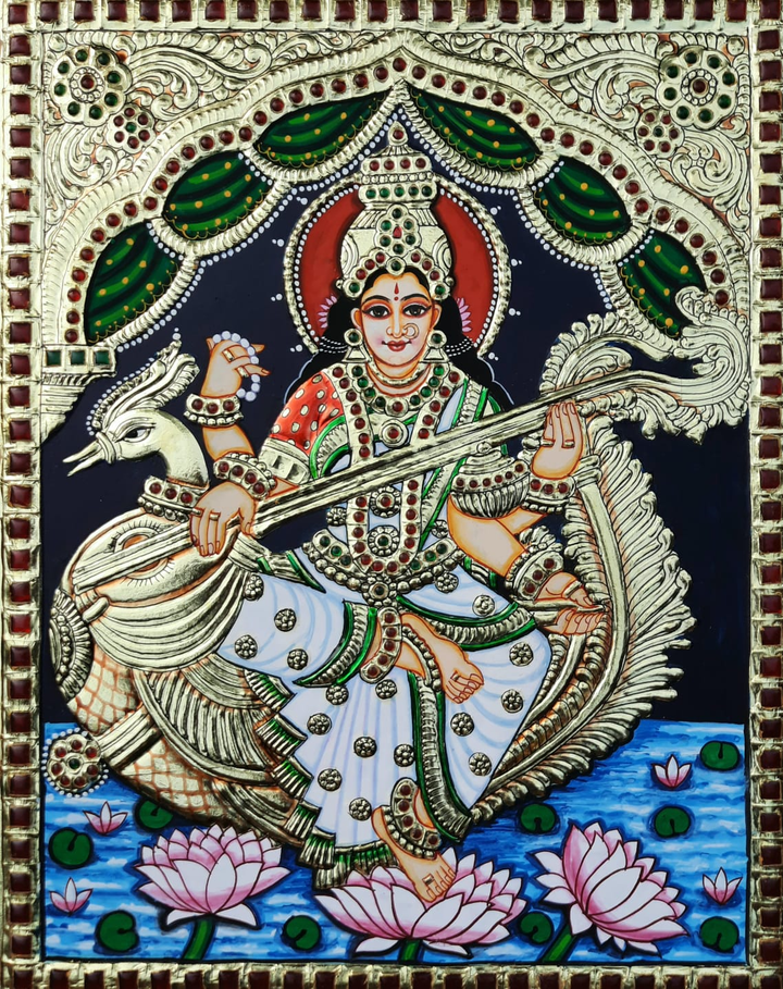 Maa Saraswati Tanjore Painting by Sanjay Tandekar Thumbnail