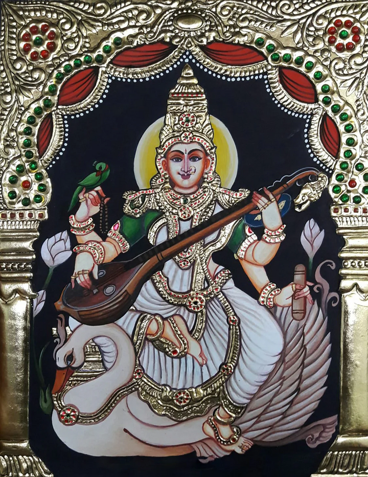 Maa Saraswati Tanjore Painting by Sanjay Tandekar Thumbnail