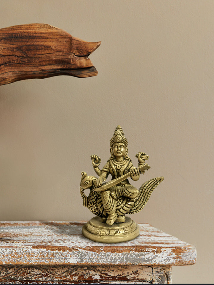 Maa Saraswati's depiction in Brass Work by Pannalal Soni Thumbnail