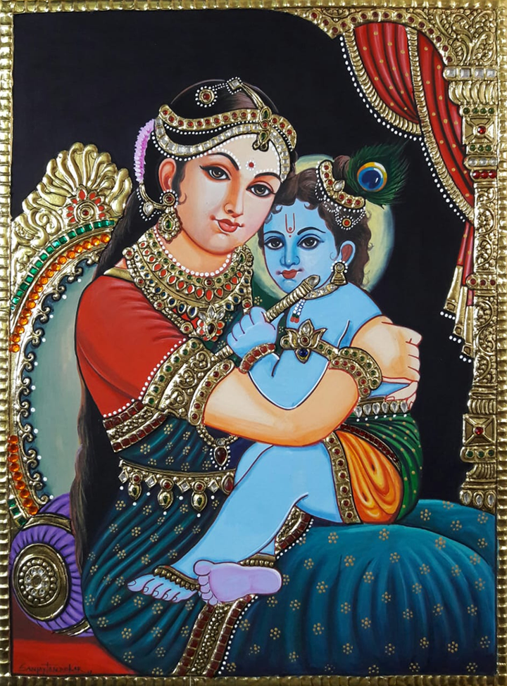 Maa Yashoda Ka Nandlala: Tanjore Painting by Sanjay Tandekar Thumbnail