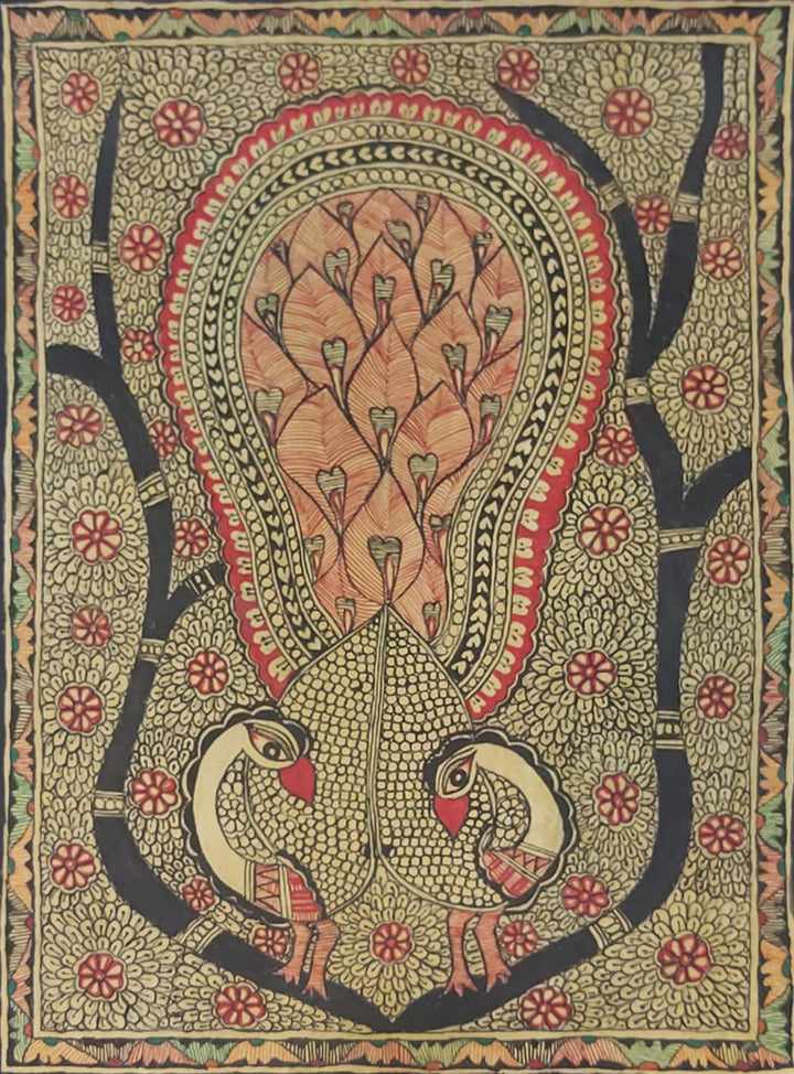 Madhubani's Monochrome Symphony Meets the Radiant Color of Serenity, Madhubani Painting by Priti Karn Thumbnail