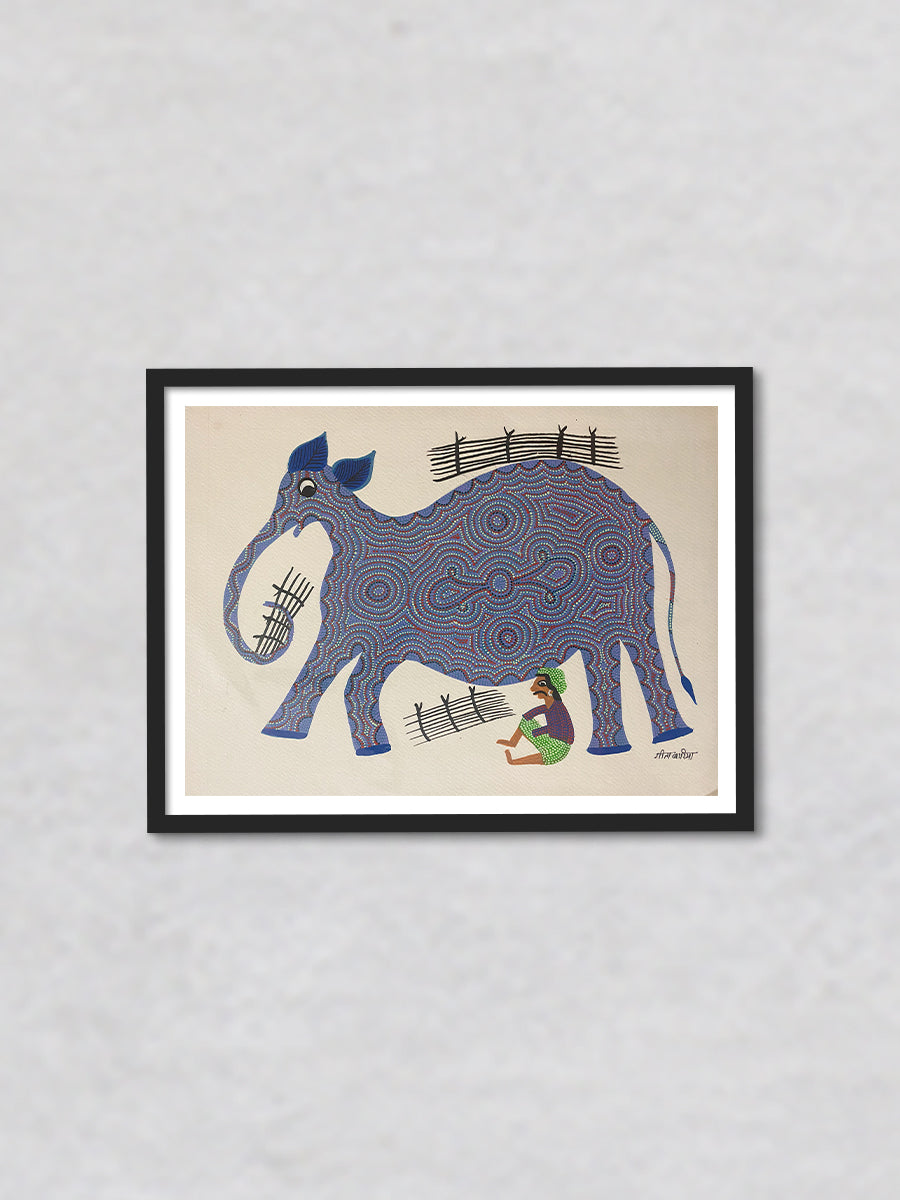 Mahout and Elephant, Bhil Art by Geeta Bariya